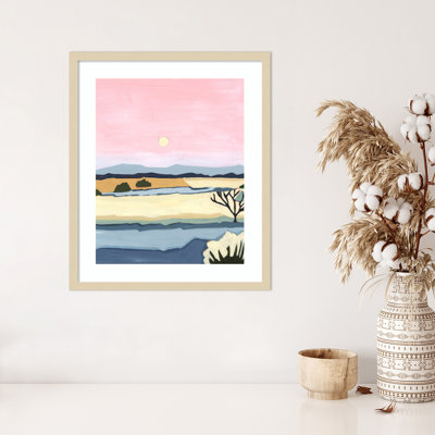 Reproduction d'art encadrée en bois «Pink Sunset over Villacuri» par Andrea Mejia