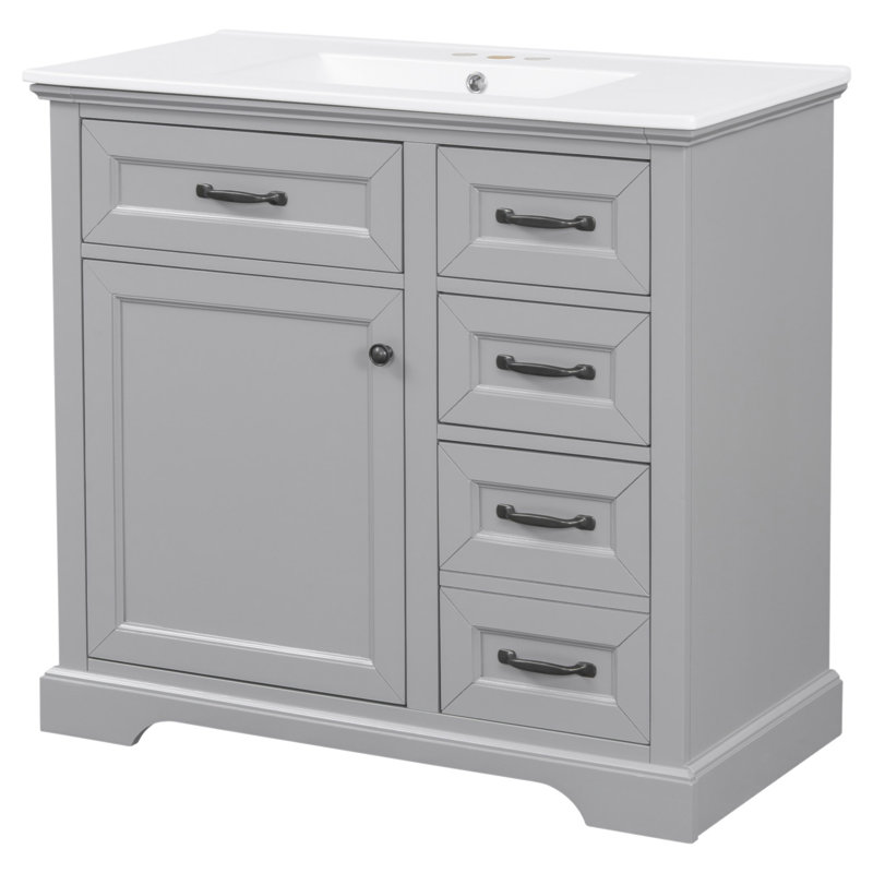 Meuble-lavabo 36 po avec lavabo, lavabo en céramique, 2 tiroirs basculants, charnières de porte à fermeture en douceur (autre couleur: N759P223021)