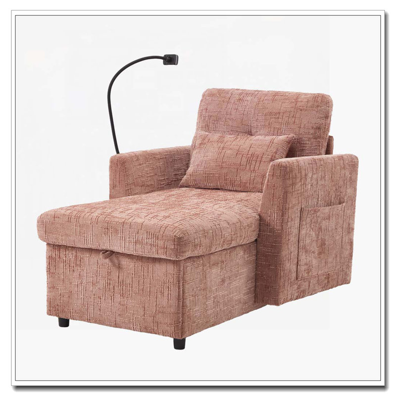 Chaise longue en chenille avec rangement, Rose