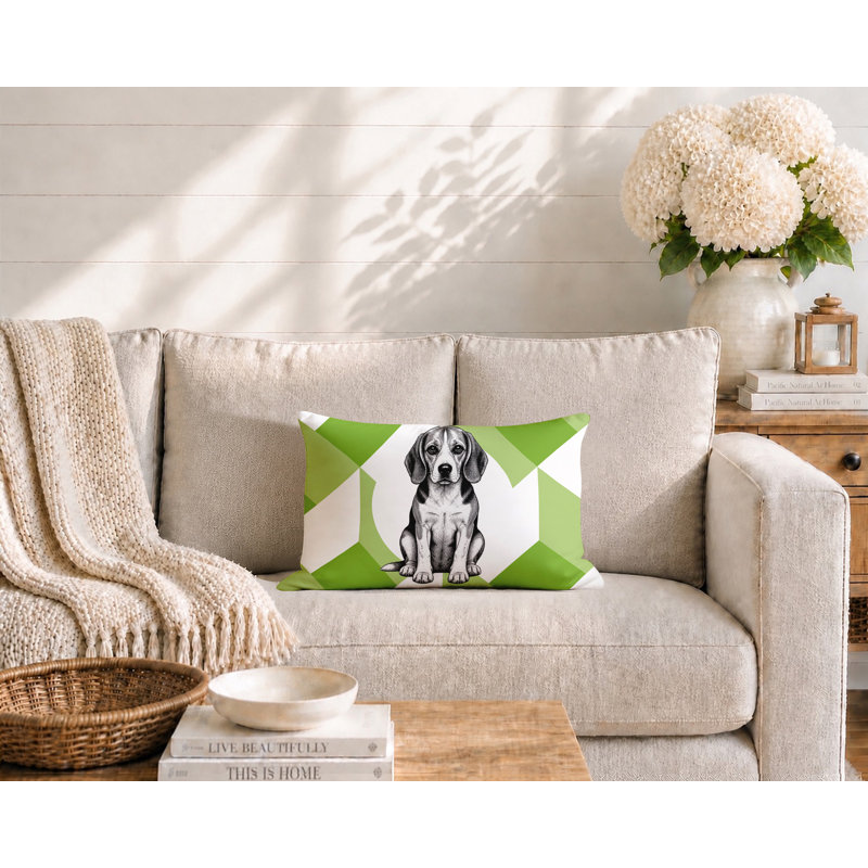 Oreiller réversible intérieur / extérieur Beagle Dog, 20 po x 14 po, Vert printanier