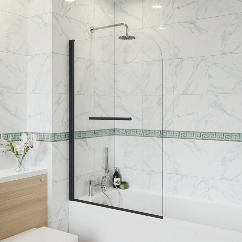 Desideria 800mm W x 1400mm H Pivot Semi-Frameless Bath Screen with Clear Glass, Black