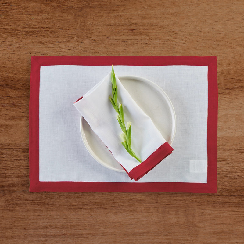 Classic - 100% Pure Linen Dinner Napkins, Red/White