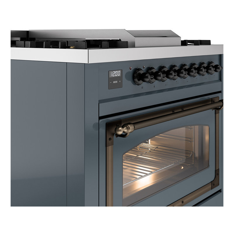 ILVE Nostalgie II Noblesse 36 in Dual Fuel Range, Blue Gray/Bronze, Natural Gas