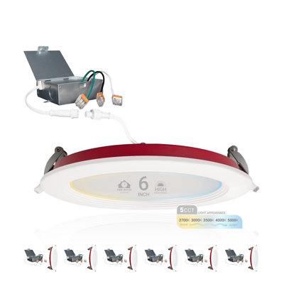 6 in. Fire Rated Baffle Trim Slim Canless LED Recessed Light 15W 5CCT 27K-50K Dimmable IC Rated 6PK