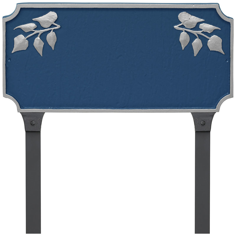 Camden Ivy Two-Line Address Sign Plaque with Lawn Stakes, Yes, Sea Blue/Silver