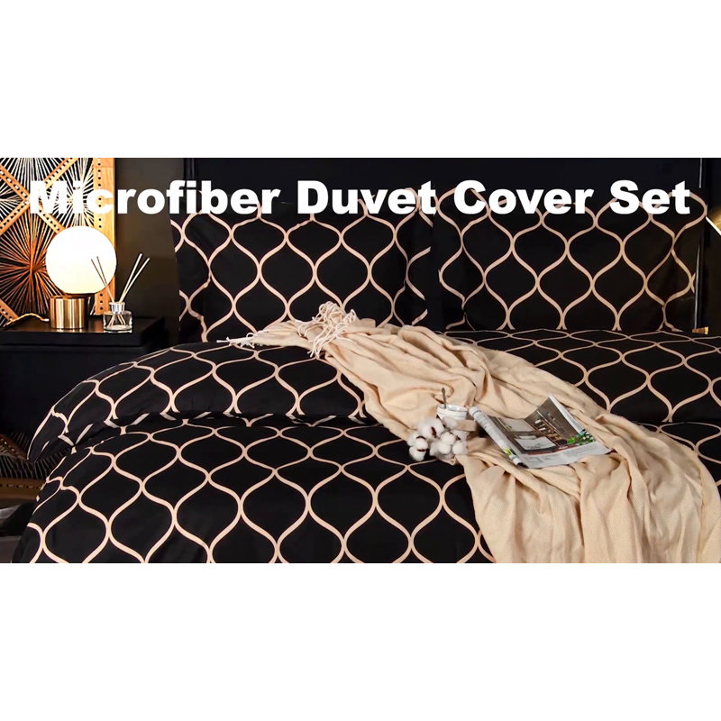 Twin Black and Off-White Microfiber Duvet Cover Set