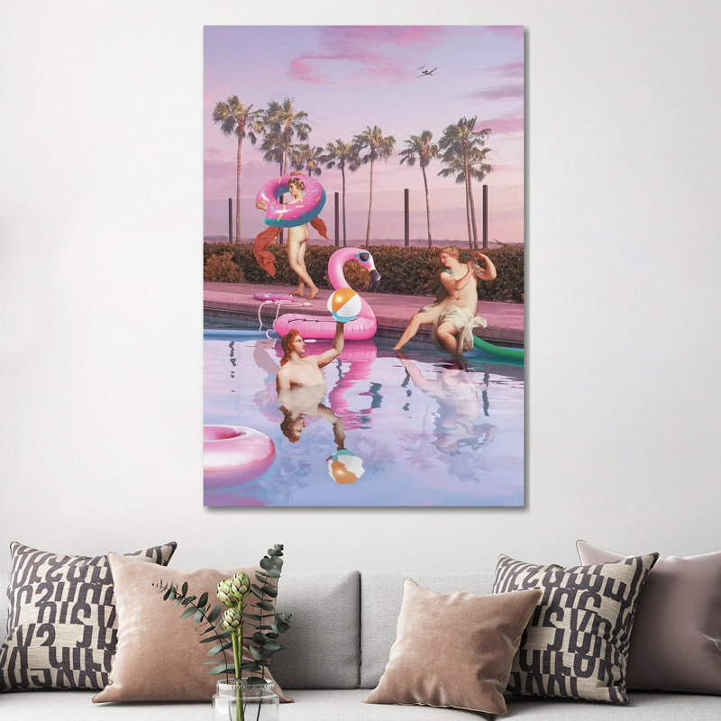 Pool Party by Jonas Loose - Print on Canvas, 152.4cm H x 101.6cm W x 3.81cm D, Wrapped Canvas