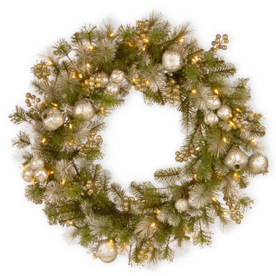 The Holiday Aisle® Glittery Pomegranate Pine Wreath with Battery Operated LED Lights