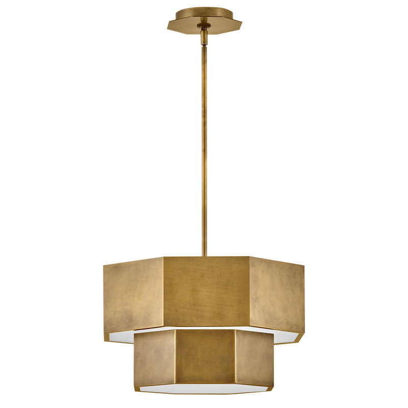 Facet Five-Light Convertible Hexagonal Two-Tier Pendant, Heritage Brass, Heritage Brass