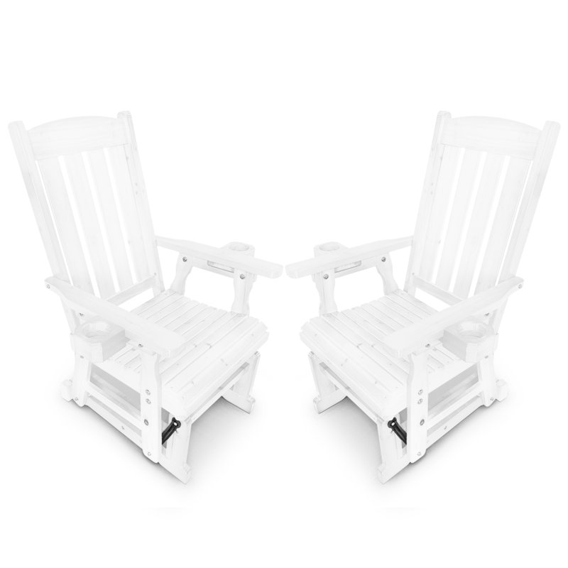 Wooden Patio Glider for One Person, with High Back and Deep Contoured Seat, White