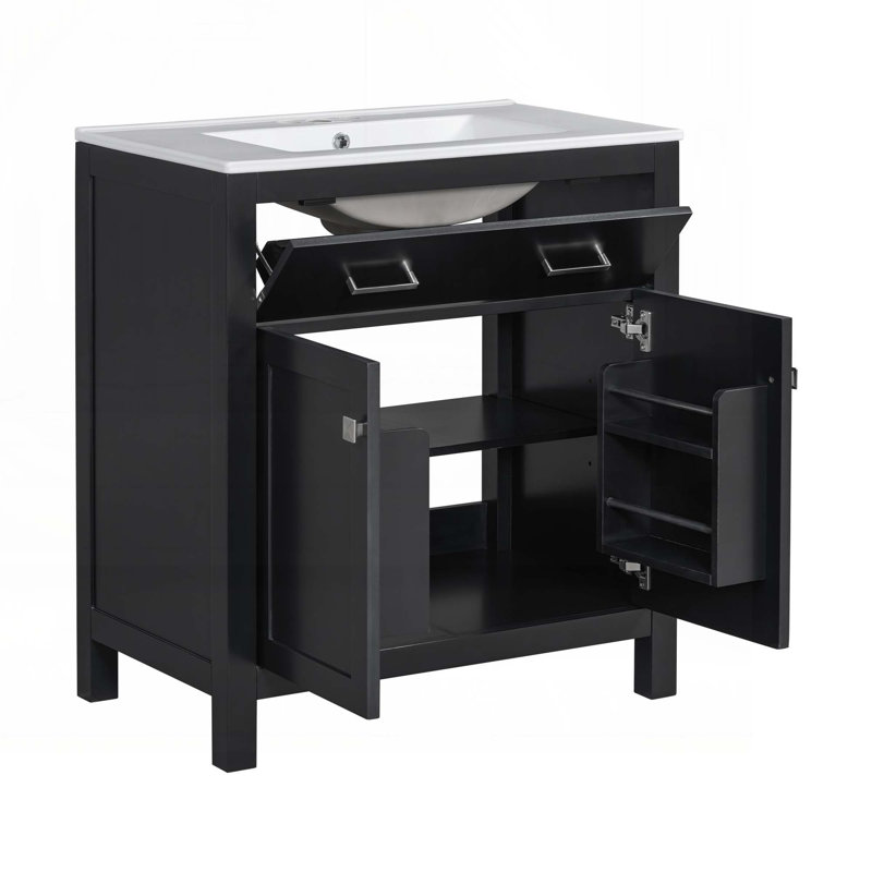 Meuble-lavabo 30 po avec lavabo en céramique, Noir, noir, noir, noir