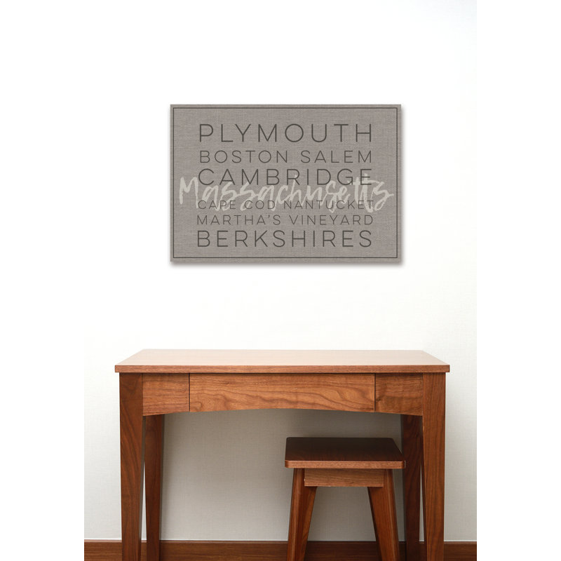«Massachusetts Berkshires Boston Salem Typographie» par Daphne Polselli, reproduction d'art textuel sur toile, Toile tendue