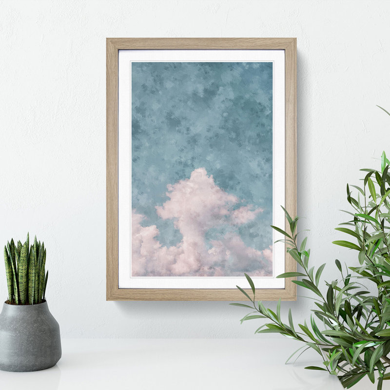 White Clouds Reaching Upwards - Picture Frame Painting Print, Oak Framed, 33cm H x 24cm W x 2cm D