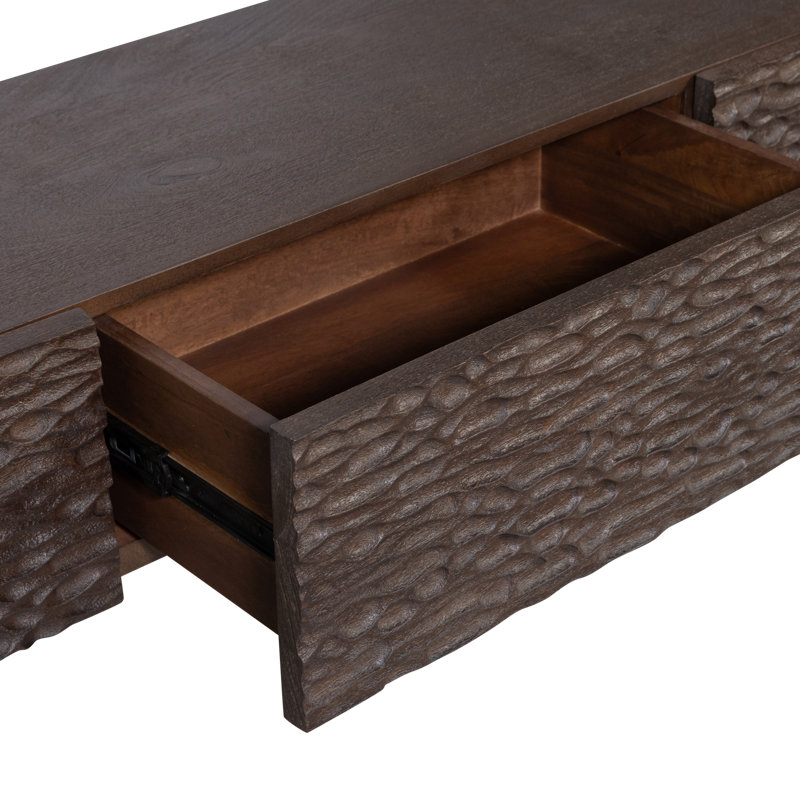 Crumble Carved Tv Unit Mango Wood Walnut