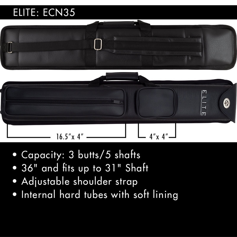 Elite 3 Butts and 5 Shafts Vinyl Pool Cue Case, Brown, 31