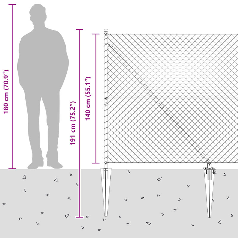 Galvanized Steel Fence Panels, Grey, 140cm H x 1000cm W