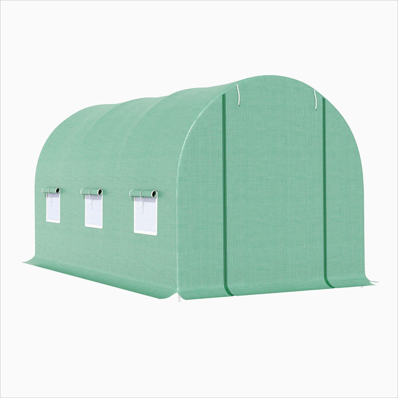 15' X 6' X 7' Walk-In Tunnel Greenhouse Garden Plant Growing House With Door And Ventilation Window, Green