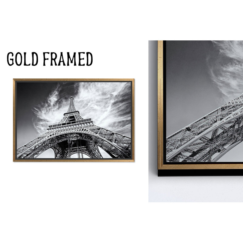 Art mural en verre de la Tour Eiffel: toile imprimée paysage de Paris, 1P encadrée d'or, 47,3 po H x 67 po l