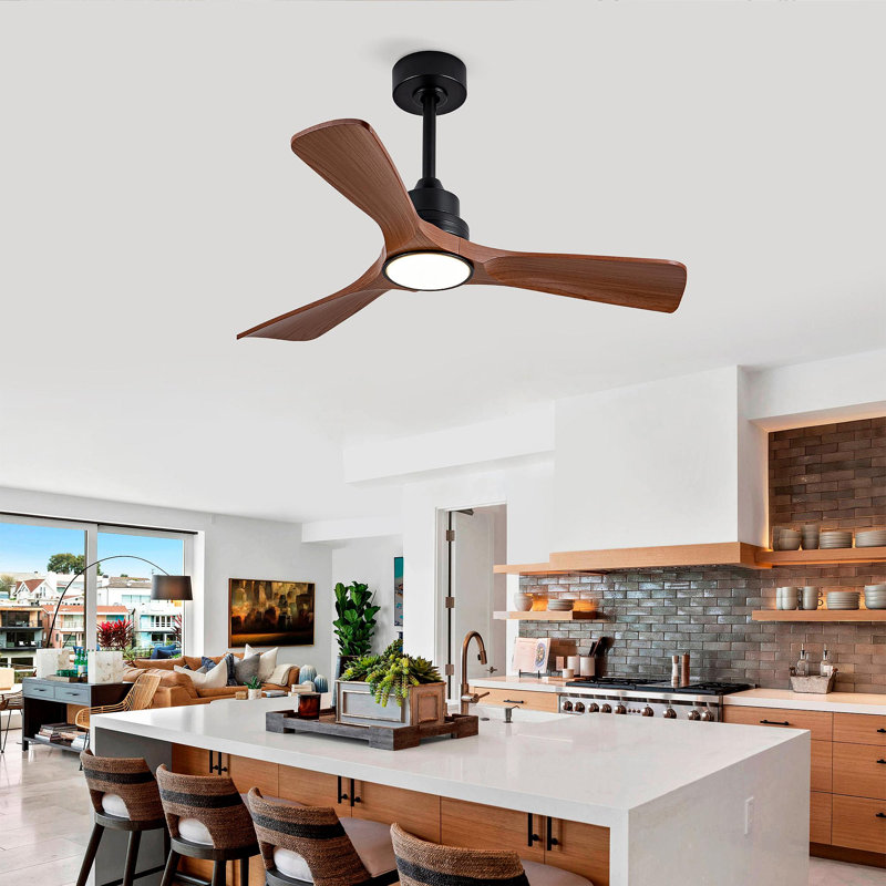 Hot Ventilateur de plafond noir moderne de 42 pouces avec lumière 3 pales ABS Moteur à courant continu réversible à télécommande avec DEL à intensité variable