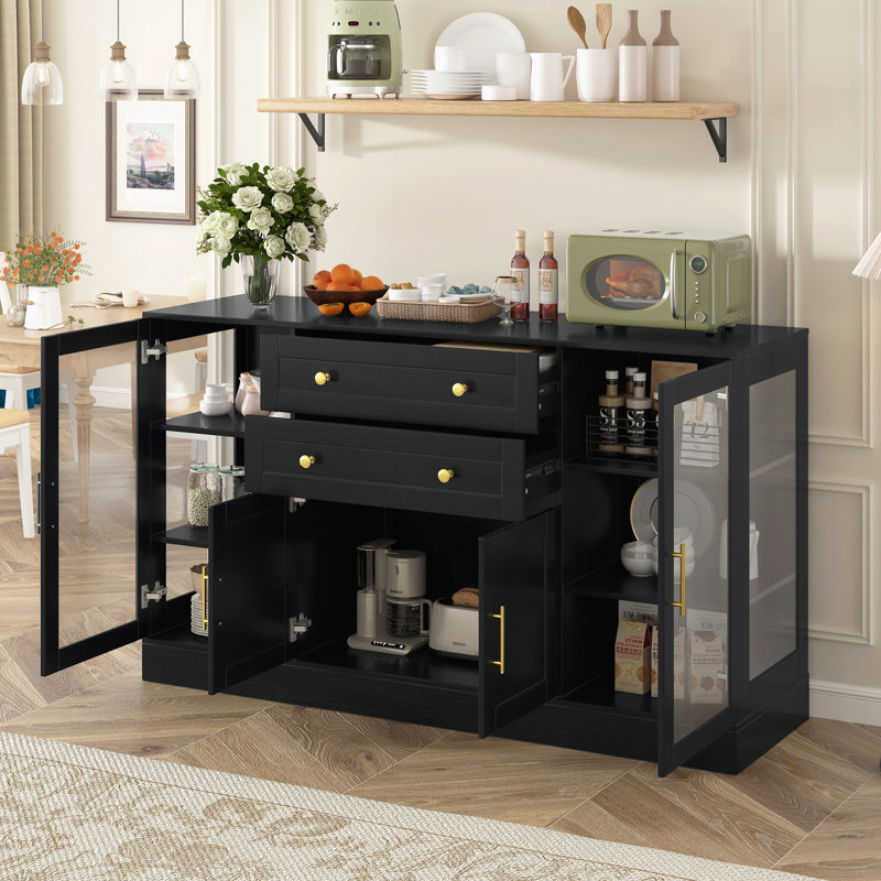 58.3" Modern Buffet Sideboard with 4 Doors, Black