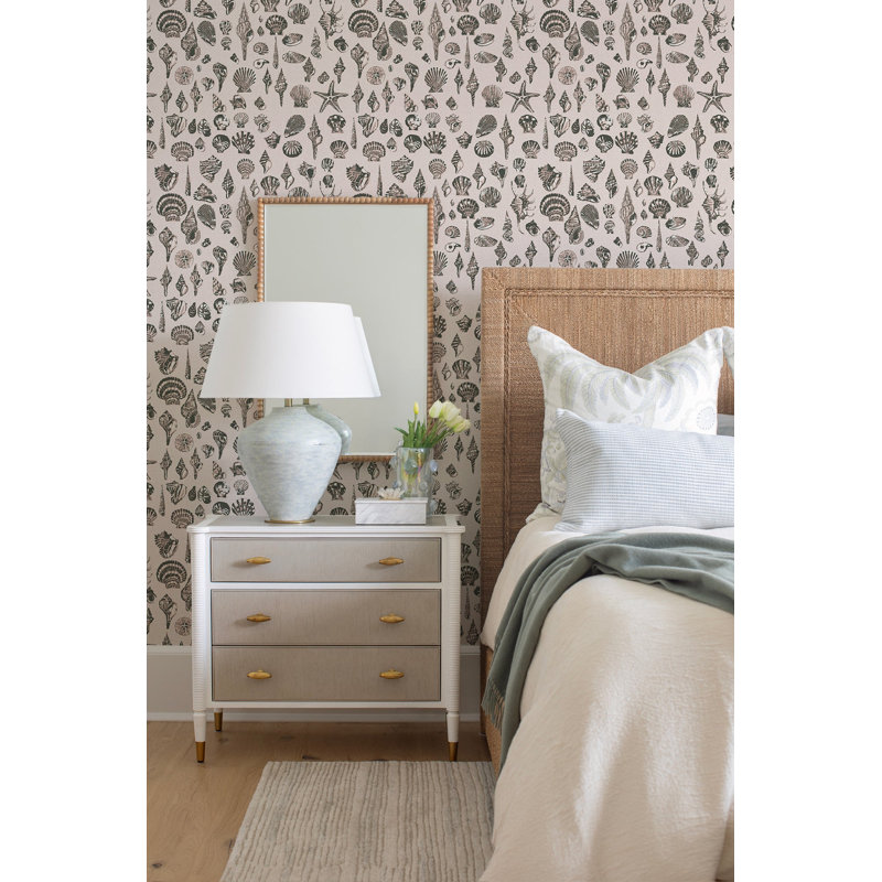 Lowcountry Love Shells Marsh Breeze Wallpaper by Megan Molten, Pink, Faux Grasscloth