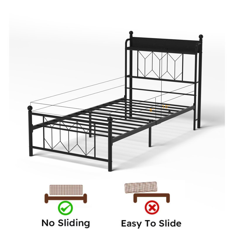 Cadres de lit simple, tête de lit et station de charge et lumière DEL pour la chambre à coucher, solide et stable, sans bruit, aucun sommier requis, assemblage facile