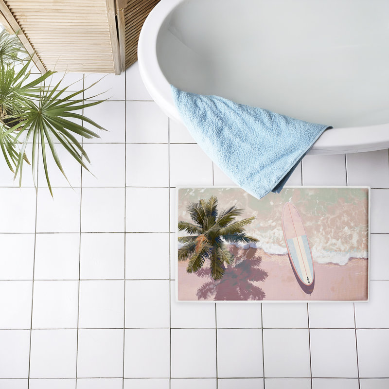  Tapis de bain recyclé 18 po x 30 po Palm's Shadow, Paysage et nature, Rose