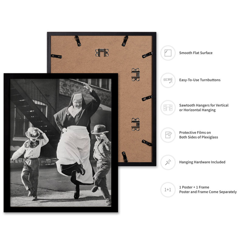 Nonne qui danse avec des enfants, Cadre noir, Affiche, H 08 po x l 10 po