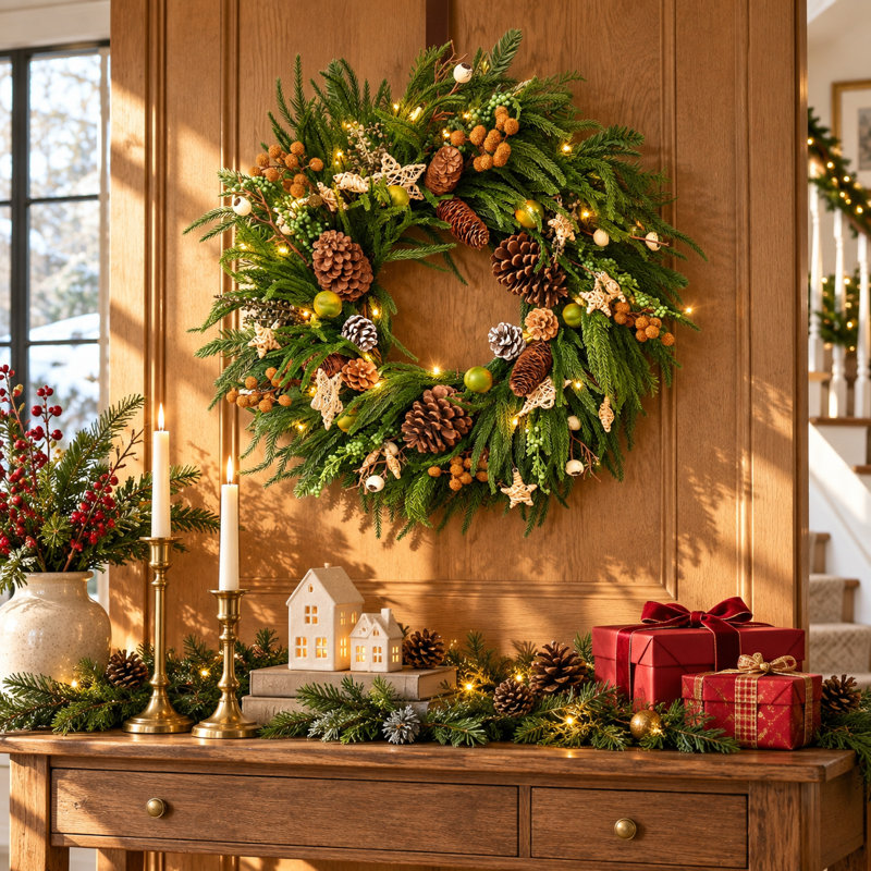 Couronne de Noël 24 po avec pommes de pin et baies dorées Norfolk