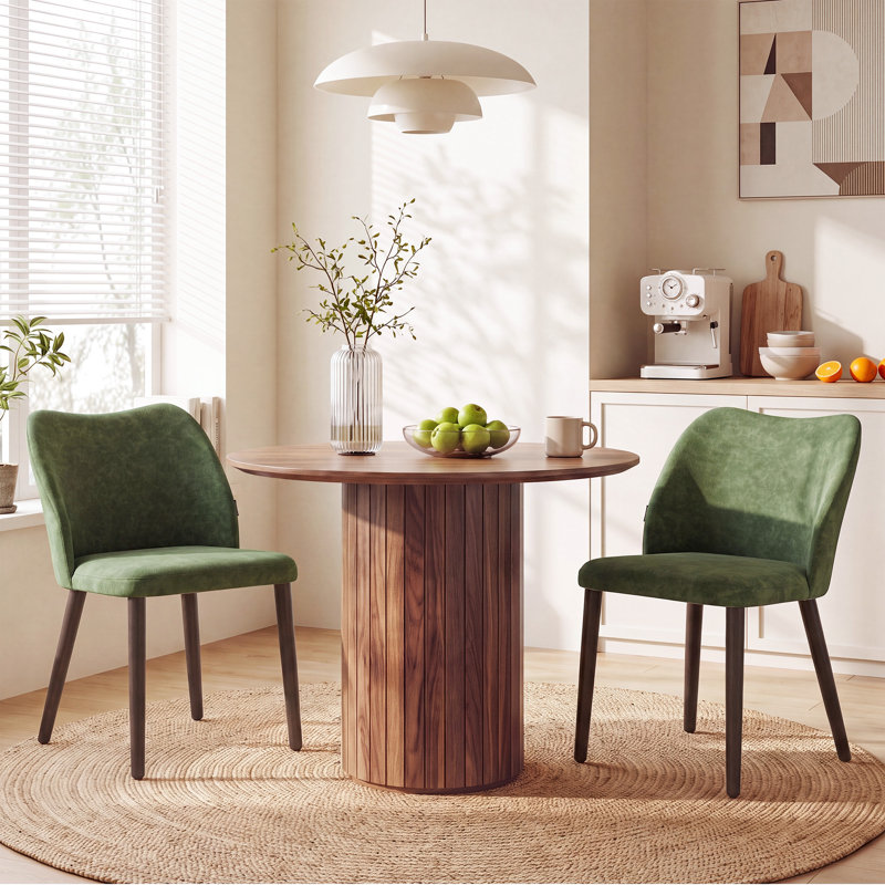 Upholstered Solid Wood Small Dining Chairs - Ergonomic Curve & Plush Padding for Multiple Spaces, Green