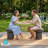 Round Side Table With Wood & Travertine Textured Finish