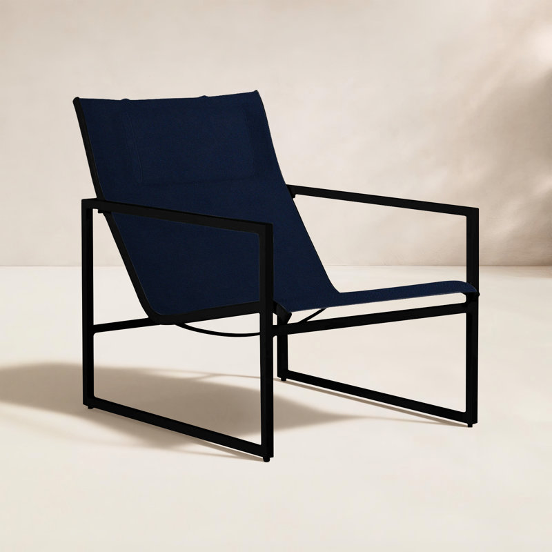 Petit fauteuil Serenata, Trépointe, Velours indigo, Minuit / toile noire