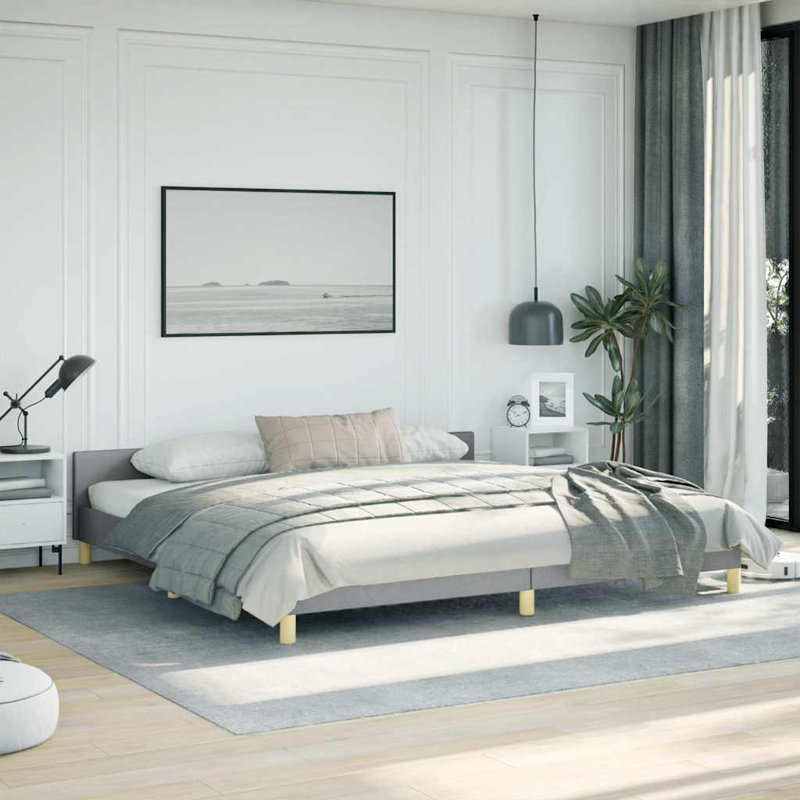 Base de lit en tissu Pranavi vidaXL, support de lattes, sans matelas, Gris clair, Très grand