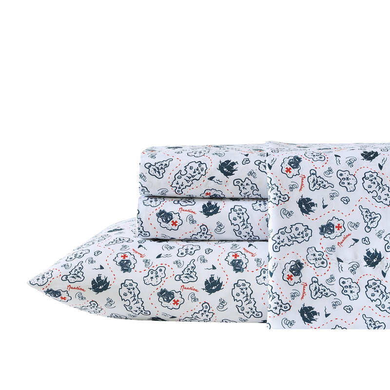 Nautica Kids Printed Cozy Sheet Set, Twin Extra Long Sheet Set with 1 Pillowcase, Caspian Whales Navy