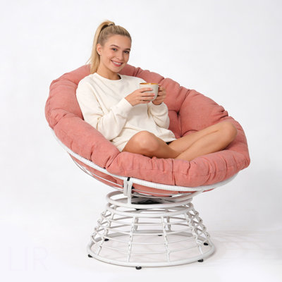 Fauteuil Papasan surdimensionné pivotant à 360 °, chaise longue ronde en osier de 43 po avec coussin épais, fauteuil Papasan confortable pour le salon, la chambre à coucher, le coin lecture, l'intérieur et l'extérieur, la chaise