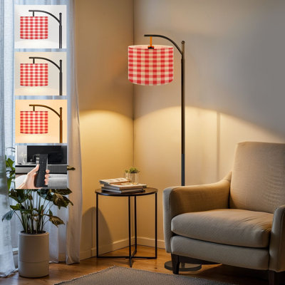  Arc Floor Lamp Red white gingham seamless Checkered texture for picnic blanket Tall Modern Standing Lamp LED Adjustable Linen Lampshade 3 Color Temperatures