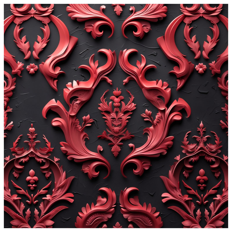 Red Ornate Patterns Wall Tapestry - Ornamentation Wall Decor, 68in H x80in W with 4 Grommets