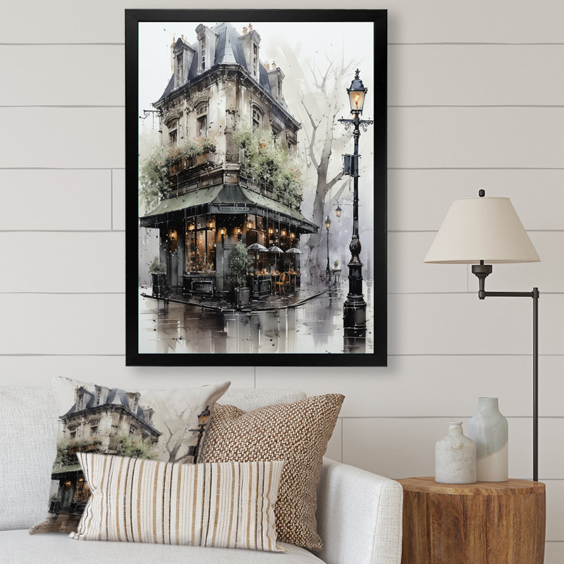 Paris Montmartre Mist - art mural Paris, Cadre simple noir, H 32 po x l 16 po x P 1 po