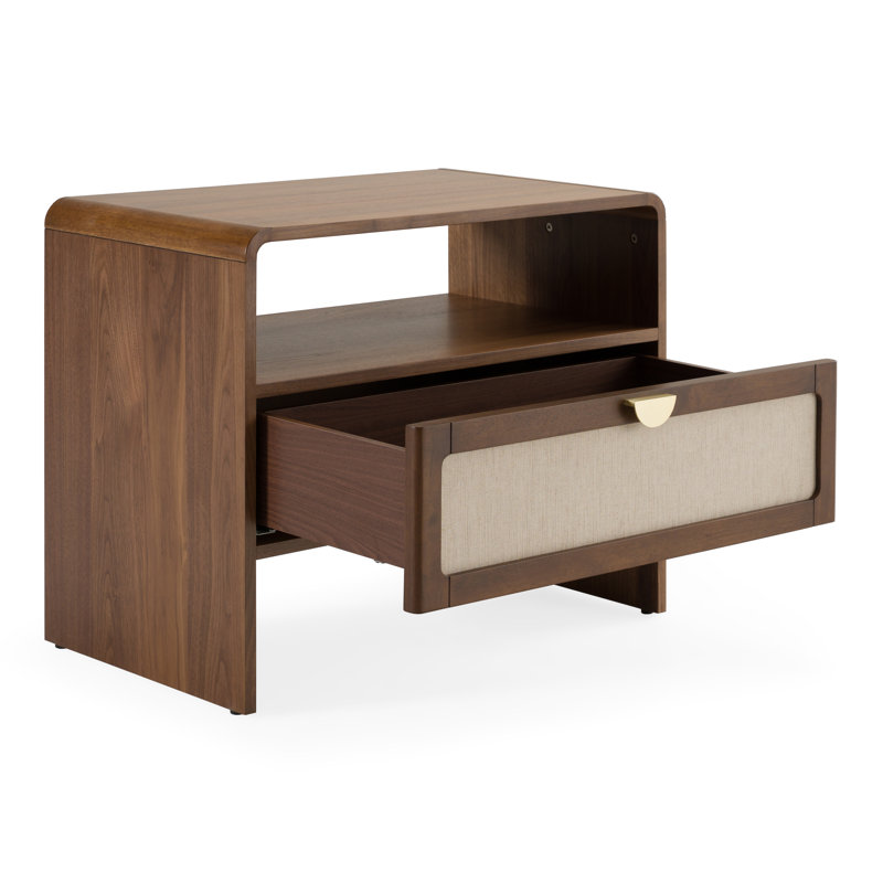 Castellanos - Table de chevet moderne en jute naturelle et noyer