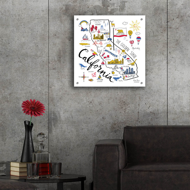  «California» par Farida Zaman, art mural en verre acrylique, 24 po x 24 po, H 24 po x l 24 po