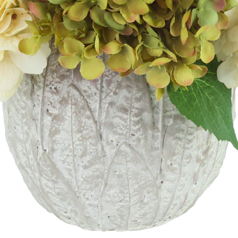 Hydrangeas Arranged in Round Stone Pot