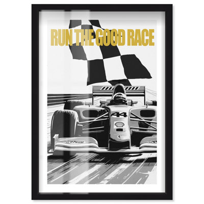 Run the good race Shadowbox Print Formula 1 Posters by Notoriart, Black Frame, 17 x 25