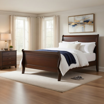 Lit-bateau simple Vele, style Louis Philippe, finition brun cerise