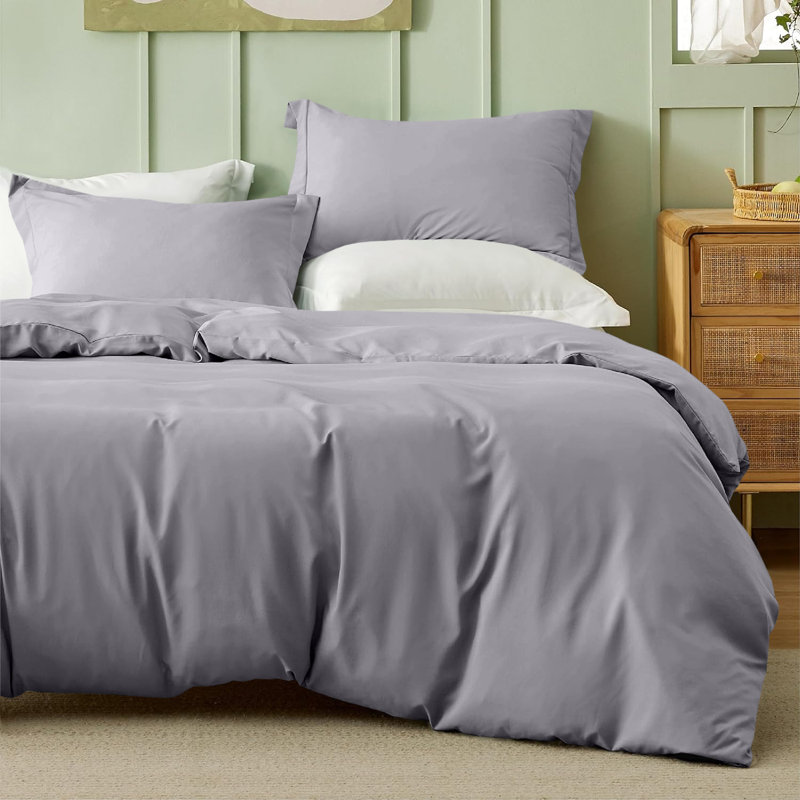 Onorino Luxury 4-Piece Dyed Duvet Set with Pillowcases or Fitted sheet (4 in 1), Grey, Single Duvet Cover Set