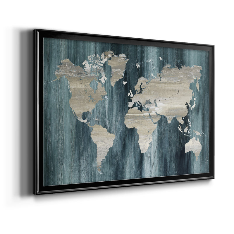 " Navy World Map ", Black, 18.5" H x 24.5" W x 1" D