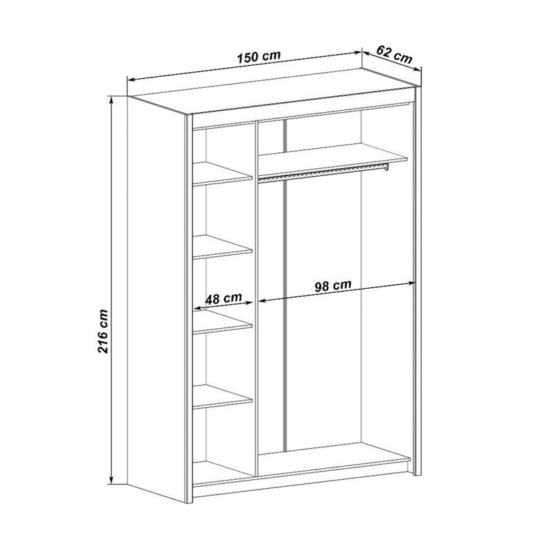 Trotta 2 Door Solid + Manufactured Wood Wardrobe, Graphite Matt