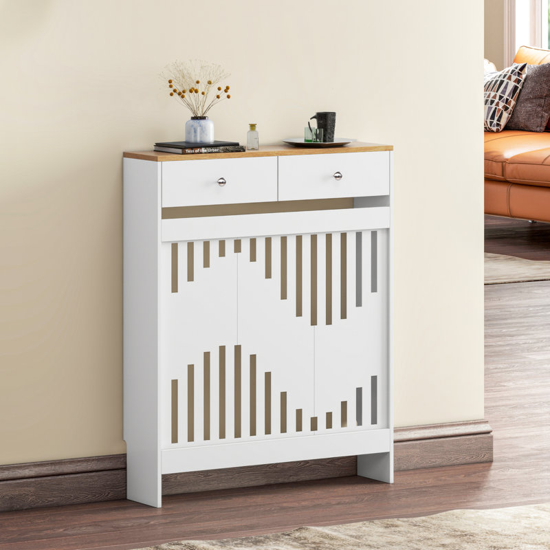 Radiator Cover, White Brown, 96cm H x 78cm W x 19cm D