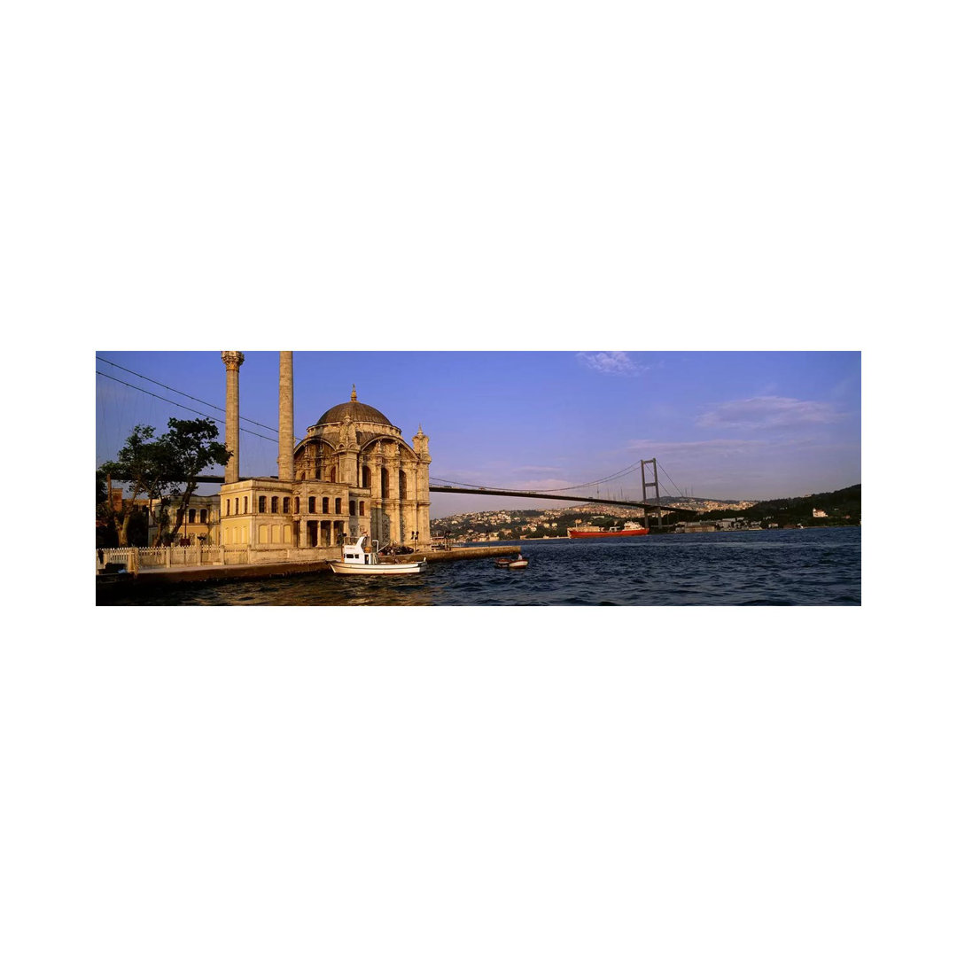 Mosque At The Waterfront Near A Bridge, Ortakoy Mosque, Bosphorus Bridge - Wrapped Canvas Panoramic Print