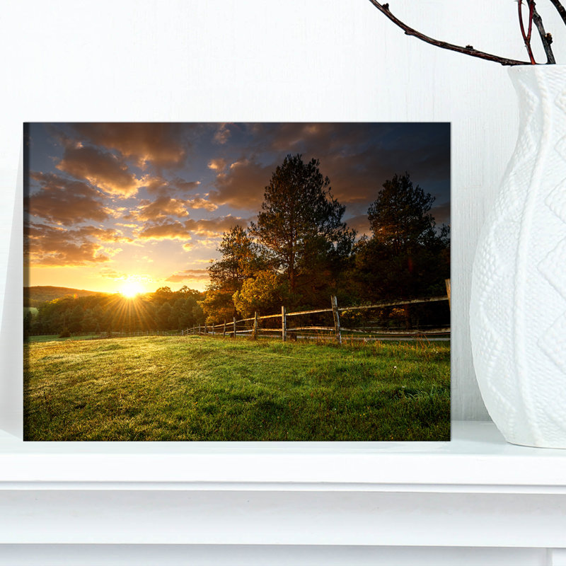 «Fence Ranch at Sunrise», reproduction de photo, H 8 po x l 12 po, Toile tendue, No Frame