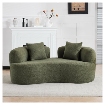 66.93 Inch Curved Loveseat Sofa in Green with Polyester Upholstery and Spring Support